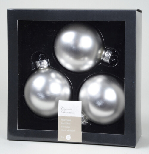 Набор стеклянных шаров 8 см, 3 шт, серебро матовый Kaemingk