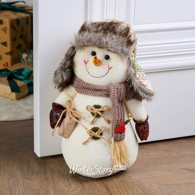 Дверной стоппер Снеговик Брайан в ушанке 33 см Winter Deco