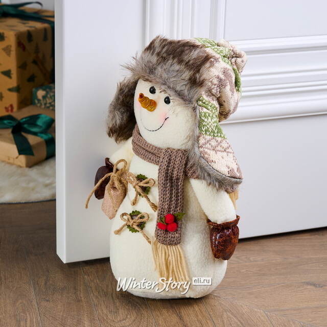 Дверной стоппер Снеговик Брайан в ушанке 33 см Winter Deco