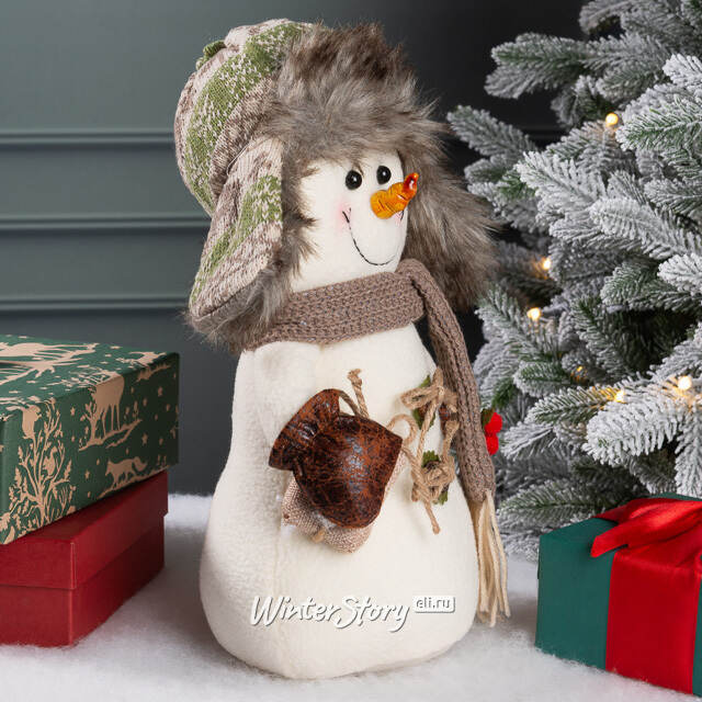Дверной стоппер Снеговик Брайан в ушанке 33 см Winter Deco