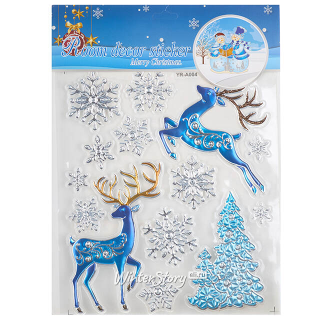 Новогодние наклейки на окно Олени - Лесные Друзья 32*23 см Winter Deco