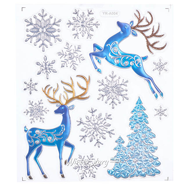 Новогодние наклейки на окно Олени - Лесные Друзья 32*23 см Winter Deco