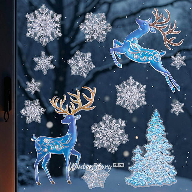 Новогодние наклейки на окно Олени - Лесные Друзья 32*23 см Winter Deco