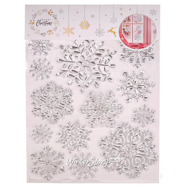 Новогодние наклейки на окно Снежинки - Ледяное Очарование 40*27 см Winter Deco