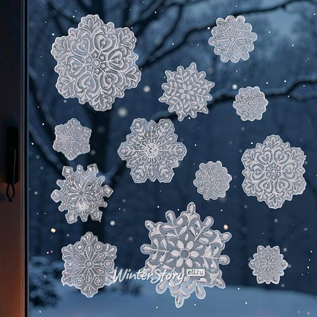 Новогодние наклейки на окно Снежинки - Ледяное Очарование 40*27 см Winter Deco