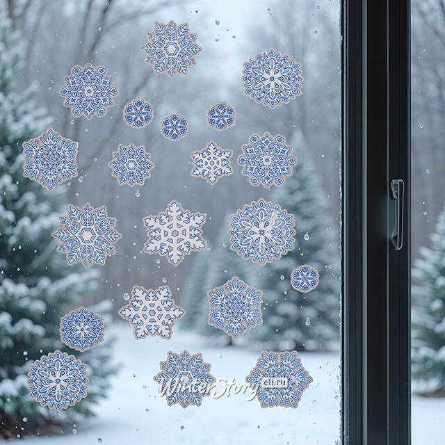 Новогодние наклейки на окно Снежинки - Хрустальный Звон 41*29 см, бумага Winter Deco