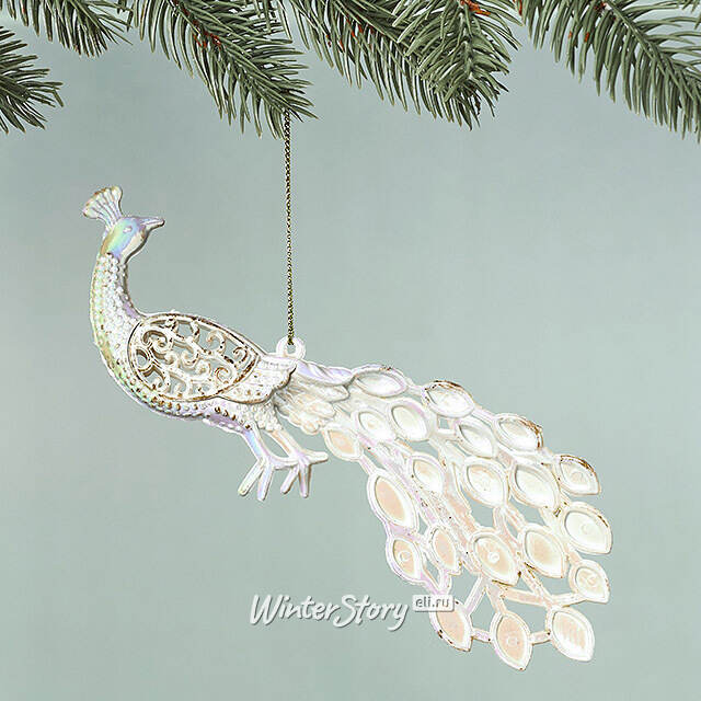 Елочная игрушка Павлин Rainbow Glow 20 см белый с золотым Winter Deco