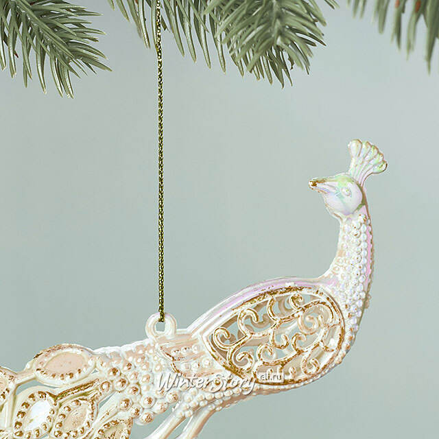 Елочная игрушка Павлин Rainbow Glow 20 см белый с золотым Winter Deco