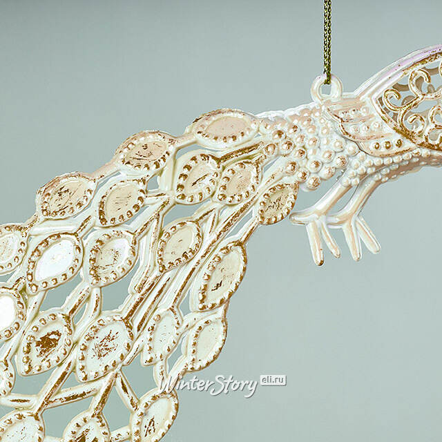 Елочная игрушка Павлин Rainbow Glow 20 см белый с золотым Winter Deco