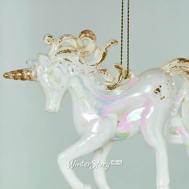 Елочная игрушка Единорог Rainbow Glow 13 см белый с золотым Winter Deco