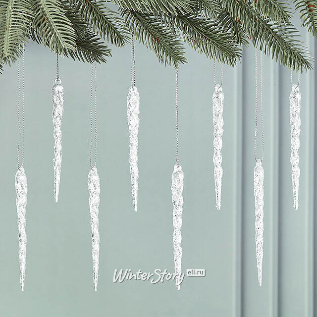 Набор елочных игрушек Сосульки - Искры 10 см белый, 8 шт Winter Deco