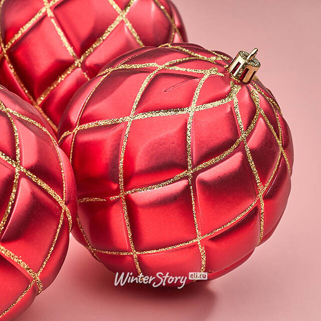 Елочные шары Matelasse 10 см красный, 4 шт, пластик Winter Deco