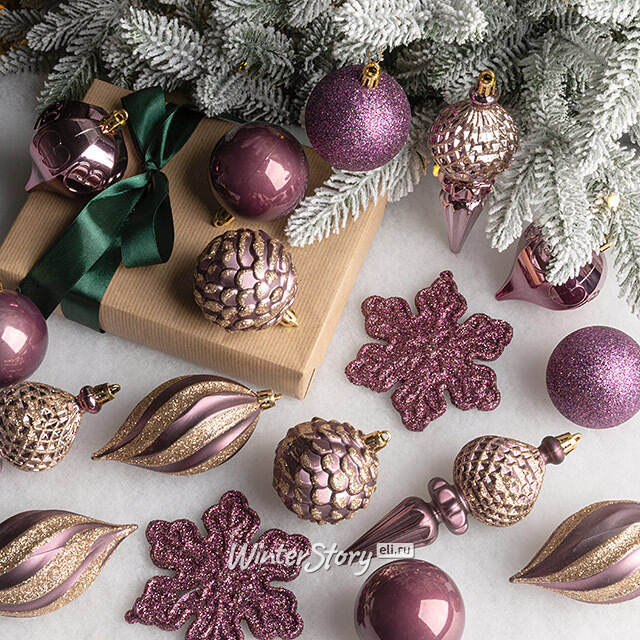 Набор елочных игрушек Christmas Cheer 6-14 см фиолетовый, 44 шт, пластик Winter Deco