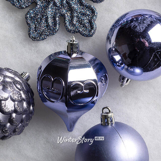 Набор елочных игрушек Christmas Cheer 6-14 см синий, 44 шт, пластик Winter Deco