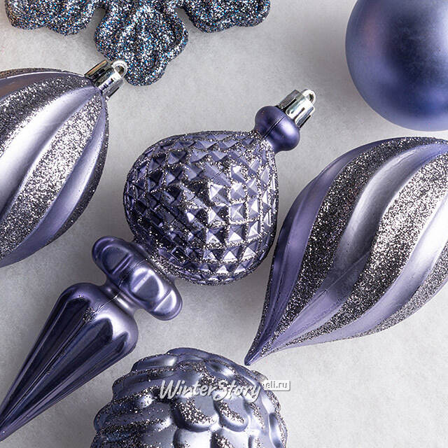 Набор елочных игрушек Christmas Cheer 6-14 см синий, 44 шт, пластик Winter Deco