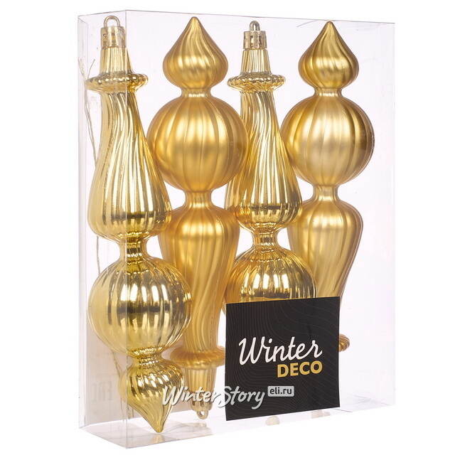 Елочные игрушки Dainty Cucurbit 17 см золотой, 4 шт, пластик Winter Deco