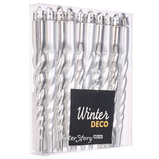 Елочные игрушки Сосульки Luce di Gelo 13 см серебряный, 10 шт, пластик Winter Deco