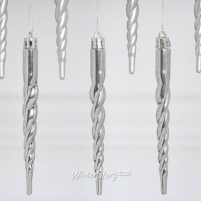 Елочные игрушки Сосульки Luce di Gelo 13 см серебряный, 10 шт, пластик Winter Deco