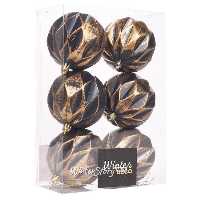 Елочные шары Fattura - Antique Brown 8 см, 6 шт, пластик Winter Deco
