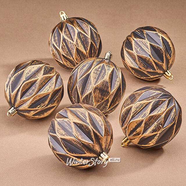 Елочные шары Fattura - Antique Brown 8 см, 6 шт, пластик Winter Deco
