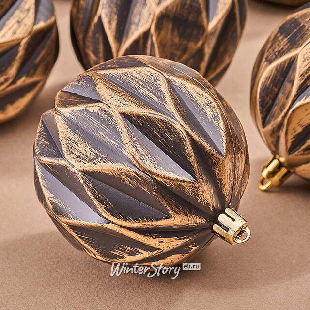 Елочные шары Fattura - Antique Brown 8 см, 6 шт, пластик Winter Deco