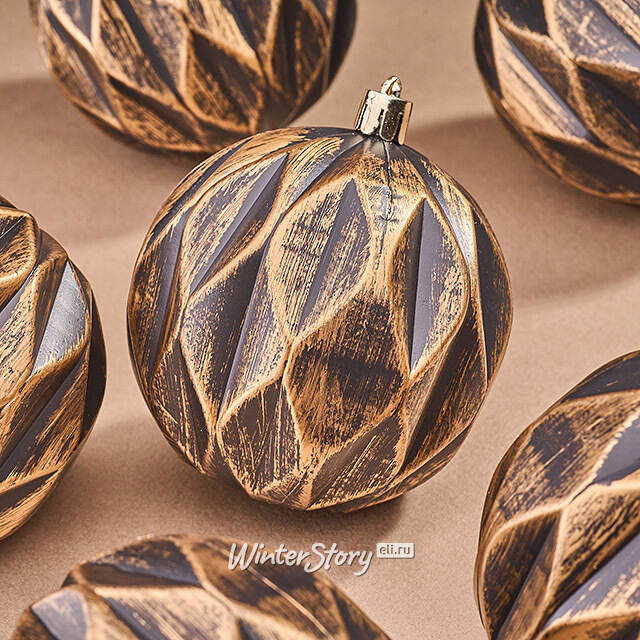 Елочные шары Fattura - Antique Brown 8 см, 6 шт, пластик Winter Deco