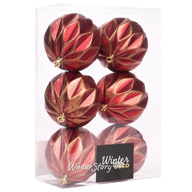 Елочные шары Fattura - Antique Red 8 см, 6 шт, пластик Winter Deco