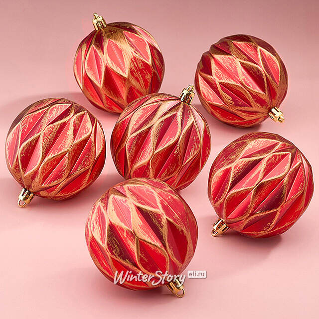 Елочные шары Fattura - Antique Red 8 см, 6 шт, пластик Winter Deco