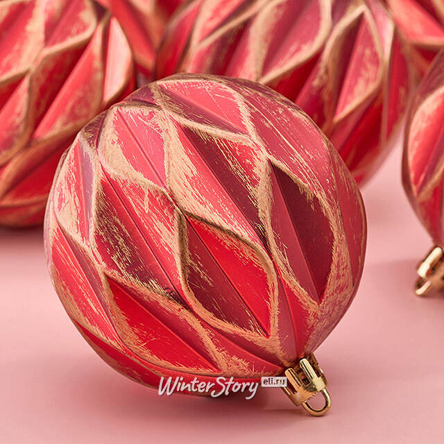 Елочные шары Fattura - Antique Red 8 см, 6 шт, пластик Winter Deco