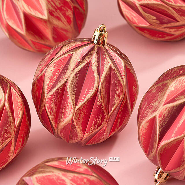 Елочные шары Fattura - Antique Red 8 см, 6 шт, пластик Winter Deco