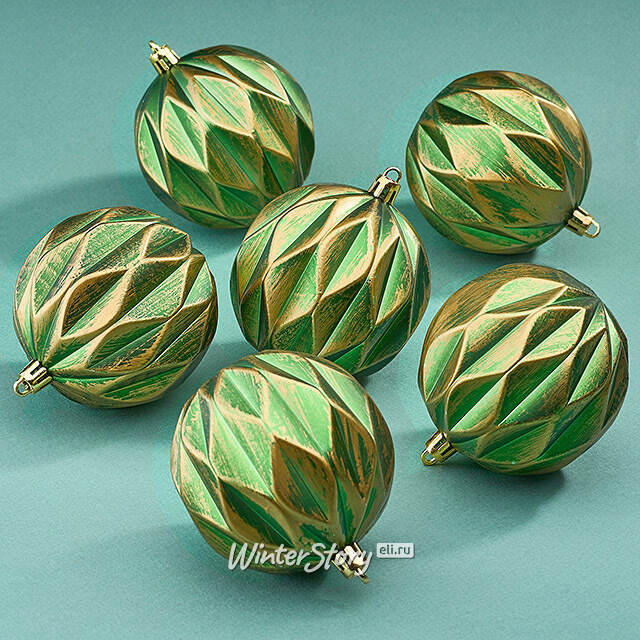 Елочные шары Fattura - Antique Green 8 см, 6 шт, пластик Winter Deco