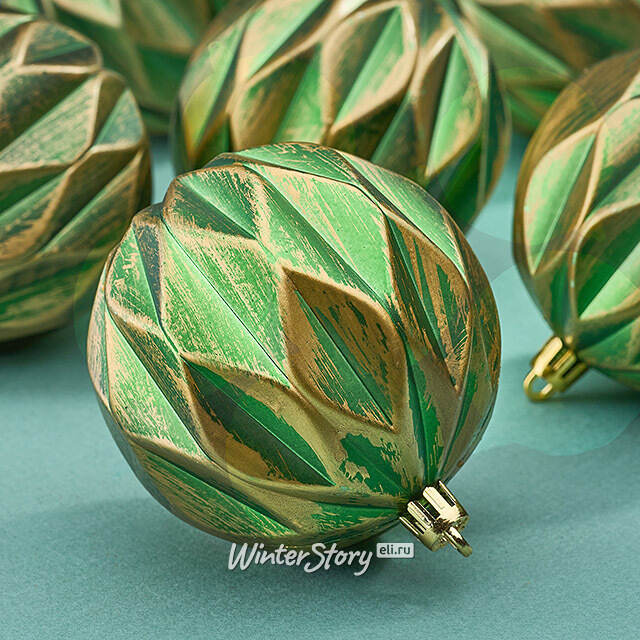 Елочные шары Fattura - Antique Green 8 см, 6 шт, пластик Winter Deco