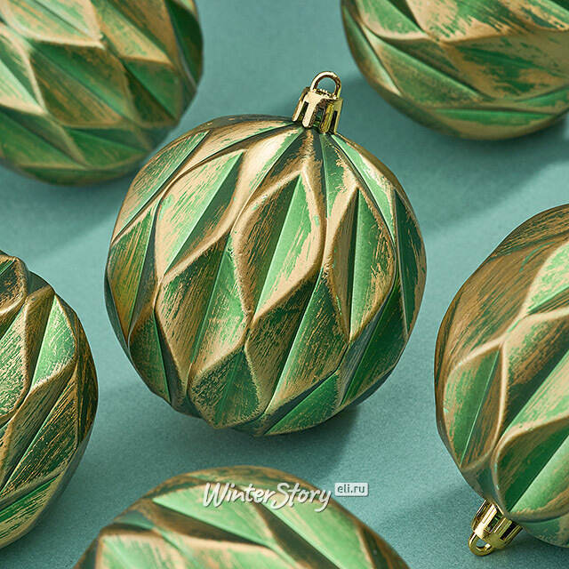 Елочные шары Fattura - Antique Green 8 см, 6 шт, пластик Winter Deco