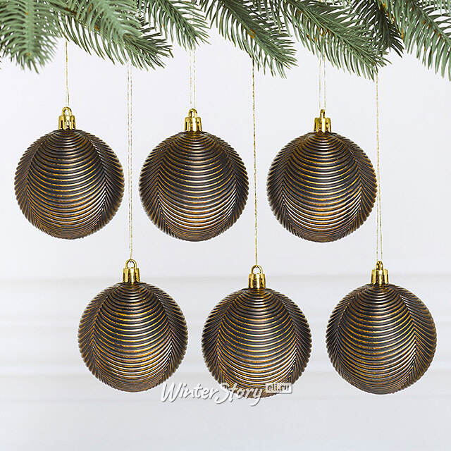 Елочные шары Fattura Coste - Antique Black 7 см, 6 шт, пластик Winter Deco