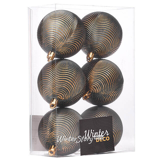 Елочные шары Fattura Coste - Antique Black 7 см, 6 шт, пластик Winter Deco