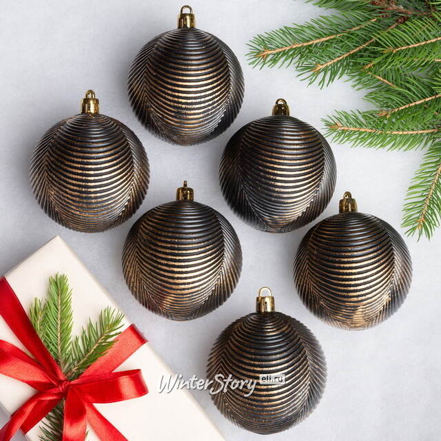 Елочные шары Fattura Coste - Antique Black 7 см, 6 шт, пластик Winter Deco