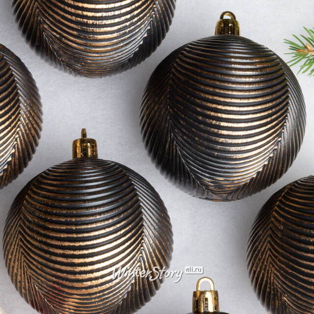 Елочные шары Fattura Coste - Antique Black 7 см, 6 шт, пластик Winter Deco