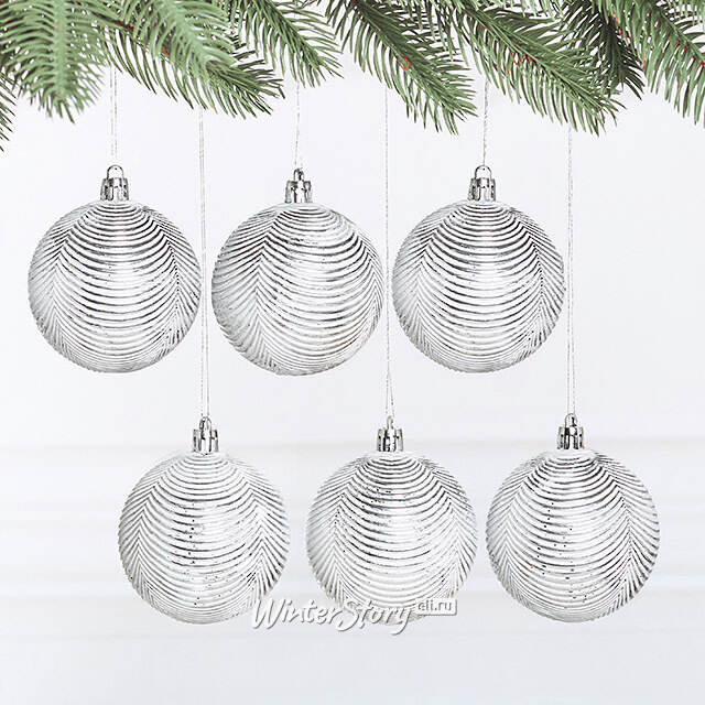 Елочные шары Fattura Coste - Antique White 7 см, 6 шт, пластик Winter Deco