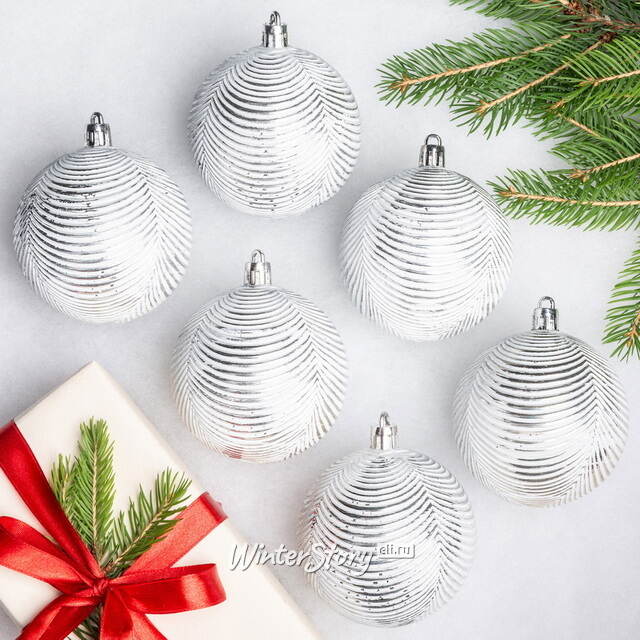 Елочные шары Fattura Coste - Antique White 7 см, 6 шт, пластик Winter Deco