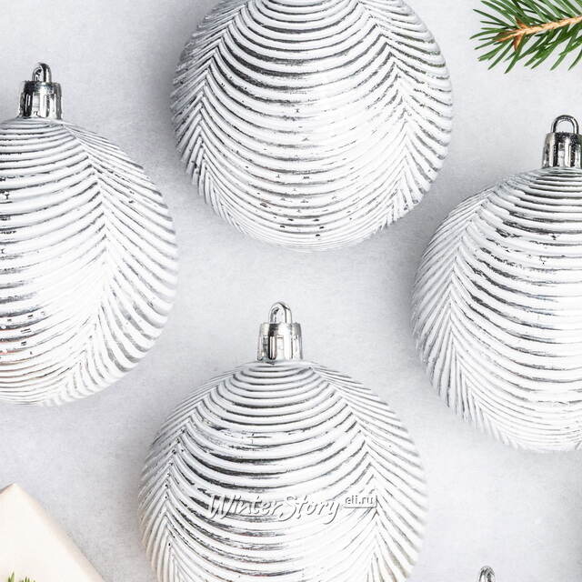 Елочные шары Fattura Coste - Antique White 7 см, 6 шт, пластик Winter Deco