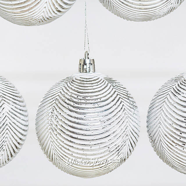 Елочные шары Fattura Coste - Antique White 7 см, 6 шт, пластик Winter Deco