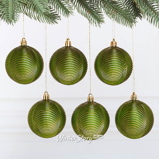 Елочные шары Fattura Coste - Antique Green 7 см, 6 шт, пластик Winter Deco