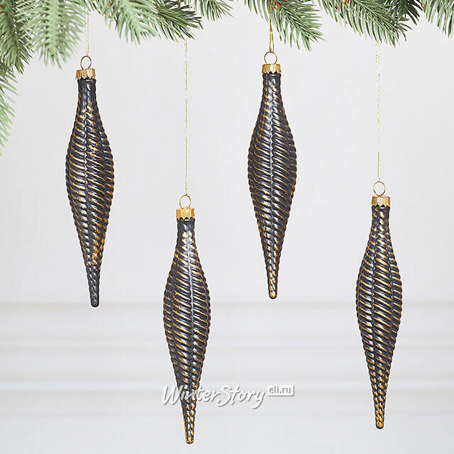 Елочная игрушка Сосулька Фаттура Косте 15 см черная, 4 шт, пластик Winter Deco