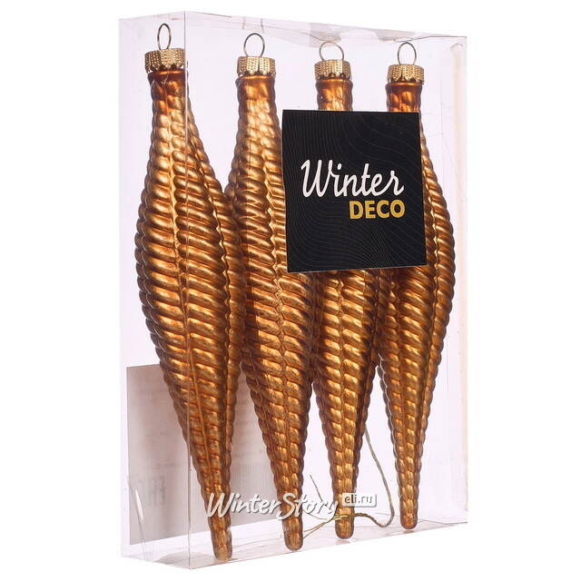 Елочная игрушка Сосулька Fattura Coste - Antique Cooper 15 см, 4 шт, пластик Winter Deco