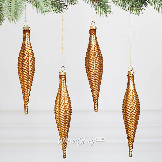 Елочная игрушка Сосулька Fattura Coste - Antique Cooper 15 см, 4 шт, пластик Winter Deco