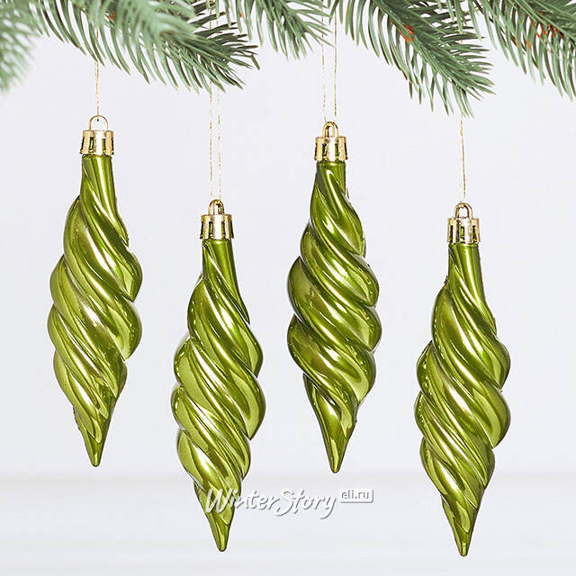 Елочные игрушки Сосульки Frosted Twist 11 см зеленый, 4 шт, пластик Winter Deco