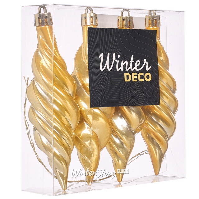 Елочные игрушки Сосульки Frosted Twist 11 см золотой, 4 шт, пластик Winter Deco