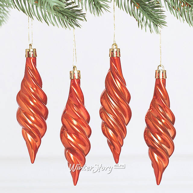 Елочные игрушки Сосульки Frosted Twist 11 см терракотовый, 4 шт, пластик Winter Deco