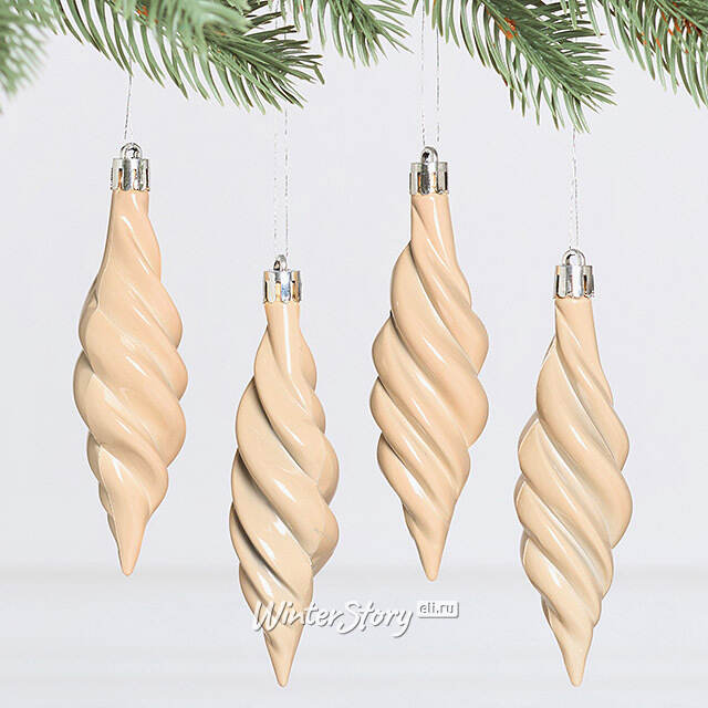 Елочные игрушки Сосульки Frosted Twist 11 см жемчужный, 4 шт, пластик Winter Deco