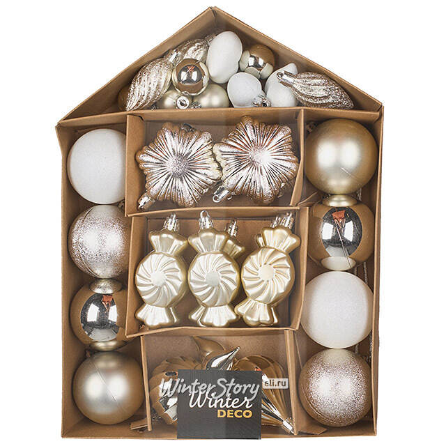 Набор елочных игрушек Tesoro Natale: Белый 3-12 см, 32 шт, пластик Winter Deco